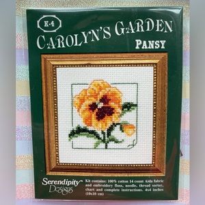 NEW VINTAGE IN PACKAGE—CAROLYN’S GARDEN Pansy Cross Stitch Kit